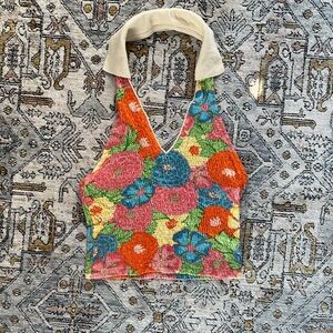 Zara Floral Crop Collared Tank